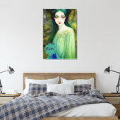 Elegant Fantasy Woman Portret in groen en blauw Canvas Afdruk (Insitu (Slaapkamer))