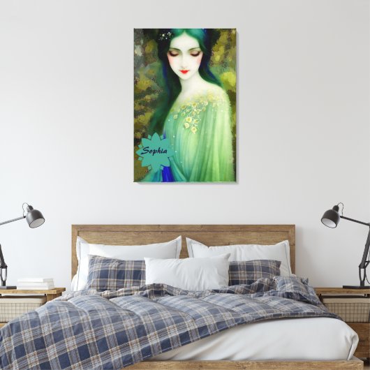 Elegant Fantasy Woman Portret in groen en blauw Canvas Afdruk (Insitu (Slaapkamer))