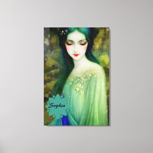 Elegant Fantasy Woman Portret in groen en blauw Canvas Afdruk (Voorkant)