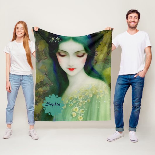 Elegant Fantasy Woman Portret in groen en blauw Fleece Deken (In situ)