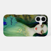 Elegant Fantasy Woman Portret in groen en blauw iPhone 16 Hoesje (Achterkant horizontaal)