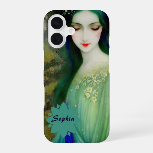 Elegant Fantasy Woman Portret in groen en blauw iPhone 16 Hoesje (Achterkant)