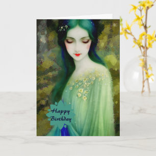Elegant Fantasy Woman Portret in groen en blauw Kaart