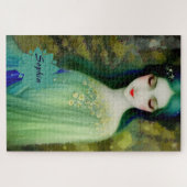 Elegant Fantasy Woman Portret in groen en blauw Legpuzzel (Horizontaal)