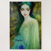Elegant Fantasy Woman Portret in groen en blauw Legpuzzel (Verticaal)