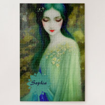 Elegant Fantasy Woman Portret in groen en blauw