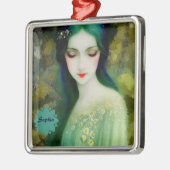 Elegant Fantasy Woman Portret in groen en blauw Metalen Ornament (Links)