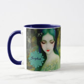 Elegant Fantasy Woman Portret in groen en blauw Mok (Links)