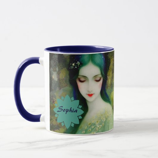 Elegant Fantasy Woman Portret in groen en blauw Mok (Links)