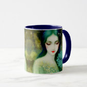 Elegant Fantasy Woman Portret in groen en blauw Mok (Voorkant rechts)