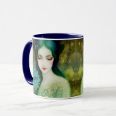 Elegant Fantasy Woman Portret in groen en blauw Mok (Voorkant links)