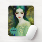 Elegant Fantasy Woman Portret in groen en blauw Muismat (Met muis)
