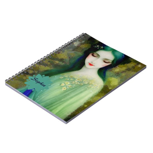 Elegant Fantasy Woman Portret in groen en blauw Notitieboek (Linkerzijde)