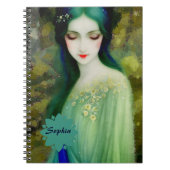Elegant Fantasy Woman Portret in groen en blauw Notitieboek (Voorkant)