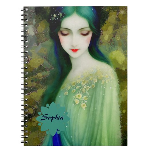 Elegant Fantasy Woman Portret in groen en blauw Notitieboek (Voorkant)