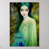Elegant Fantasy Woman Portret in groen en blauw Poster (Voorkant)