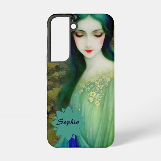 Elegant Fantasy Woman Portret in groen en blauw Samsung Galaxy Hoesje (Achterkant)