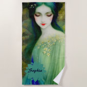 Elegant Fantasy Woman Portret in groen en blauw Strandlaken (Voorkant)