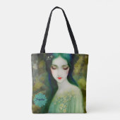 Elegant Fantasy Woman Portret in groen en blauw Tote Bag (Achterkant)