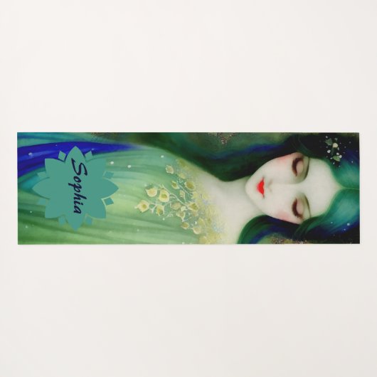 Elegant Fantasy Woman Portret in groen en blauw Yogamat (Achterkant (horizontaal))