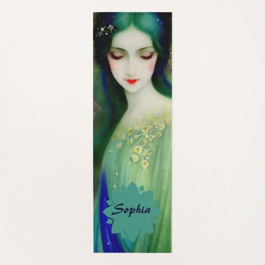 Elegant Fantasy Woman Portret in groen en blauw Yogamat (Voorkant)