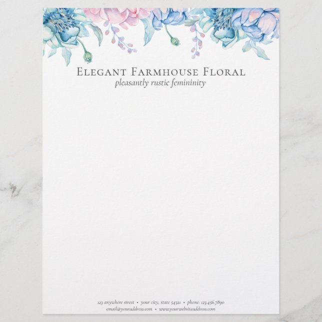 Elegant Farmhouse Waterverf Floral Peony Custom Briefhoofd (Voorkant)