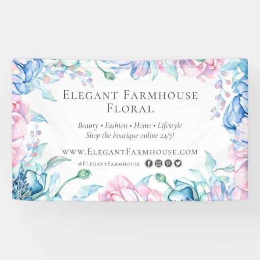 Elegant Farmhouse Waterverf Floral Peony Flowers Spandoek (Horizontaal)