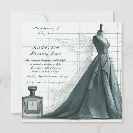 Elegant Fashion Sketch Birthday Invitation  (Voorkant)