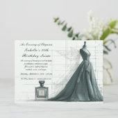 Elegant Fashion Sketch Birthday Invitation Kaart (Staand voorkant)