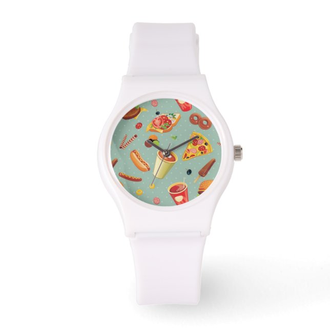 Elegant Fast Food Patroon Horloge (Voorkant)