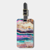 Elegant Faux Agaat Marmer Regenboog Patroon Aangep Bagagelabel (Voorkant verticaal)