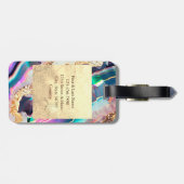 Elegant Faux Agaat Marmer Regenboog Patroon Aangep Bagagelabel (Achterkant horizontaal)