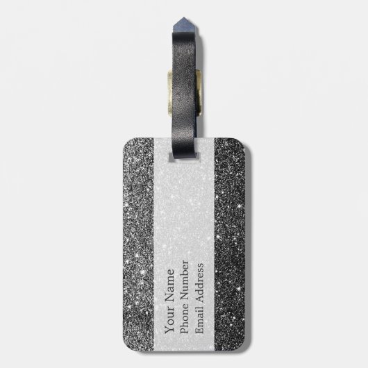 Elegant Faux Black Glitter Bagagelabel (Achterkant verticaal)