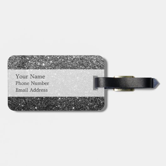 Elegant Faux Black Glitter Bagagelabel (Achterkant horizontaal)