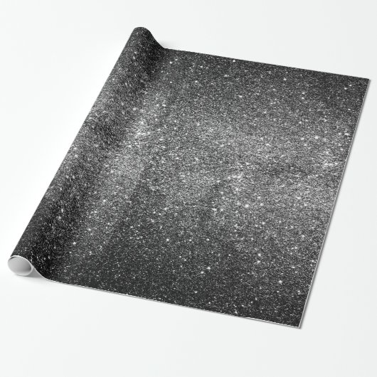 Elegant Faux Black Glitter Cadeaupapier (Uitgerold)