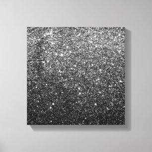 Elegant Faux Black Glitter Canvas Afdruk