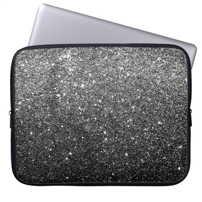 Elegant Faux Black Glitter Laptop Sleeve (Voorkant)