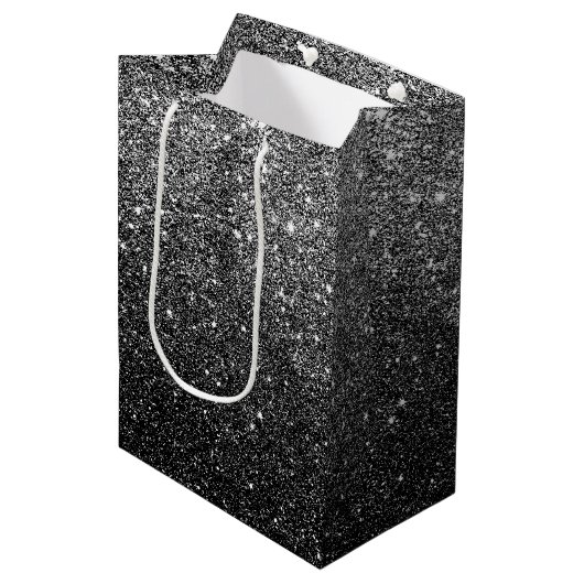 Elegant Faux Black Glitter Medium Cadeauzakje (Voorkant Gekanteld)