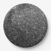 Elegant Faux Black Glitter Papieren Bordje (Voorkant)