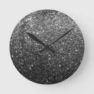 Elegant Faux Black Glitter Ronde Klok