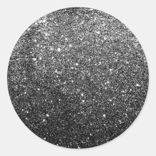 Elegant Faux Black Glitter Ronde Sticker
