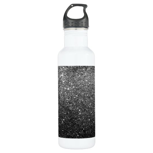 Elegant Faux Black Glitter Waterfles (Voorkant)
