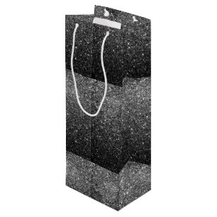 Elegant Faux Black Glitter Wijn Cadeautas