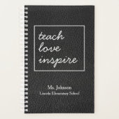 Elegant Faux Black Leather Personalized Teacher Planner (Voorkant)