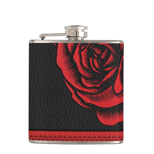 Elegant Faux Black Red Leather Roos Heupfles (Voorkant)