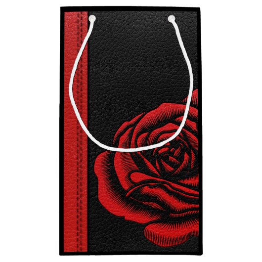 Elegant Faux Black Red Leather Roos Klein Cadeauzakje (Achterkant)