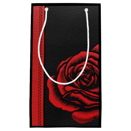 Elegant Faux Black Red Leather Roos Klein Cadeauzakje (Voorkant)