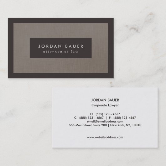 Elegant Faux Brown Linen Professional Visitekaartje (Voorkant / Achterkant)