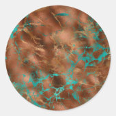 Elegant Faux Copper & Blauwgroen Folie Pattern Wed Ronde Sticker (Voorkant)