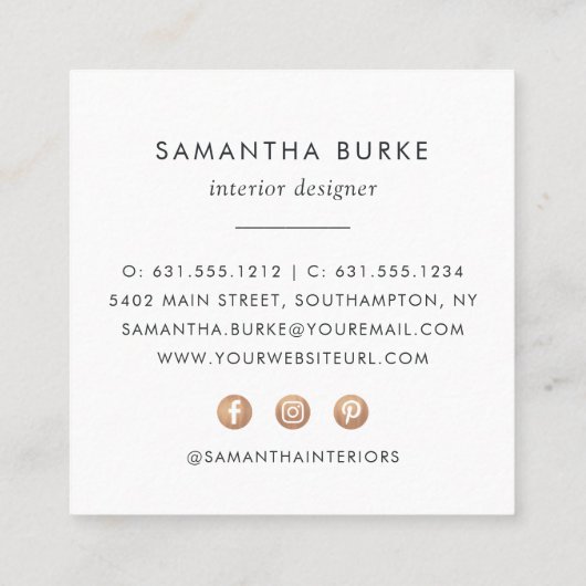 Elegant Faux Copper Pineappel Vierkante Visitekaartje (Achterkant)